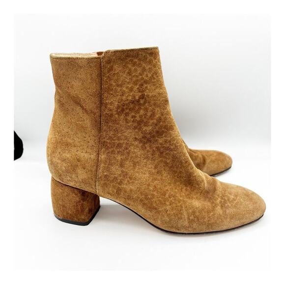 AGL Suede Almond Toe Zip Block Heel Veta Ankle Boot Bootie Tan 38/ 7.5-8 - Picture 1 of 7